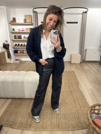 Leatherlook straight pants Azzurro - dark blue