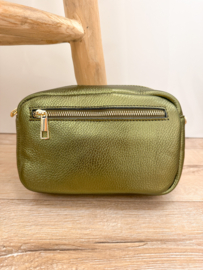 Leather classic crossbody bag - metallic green