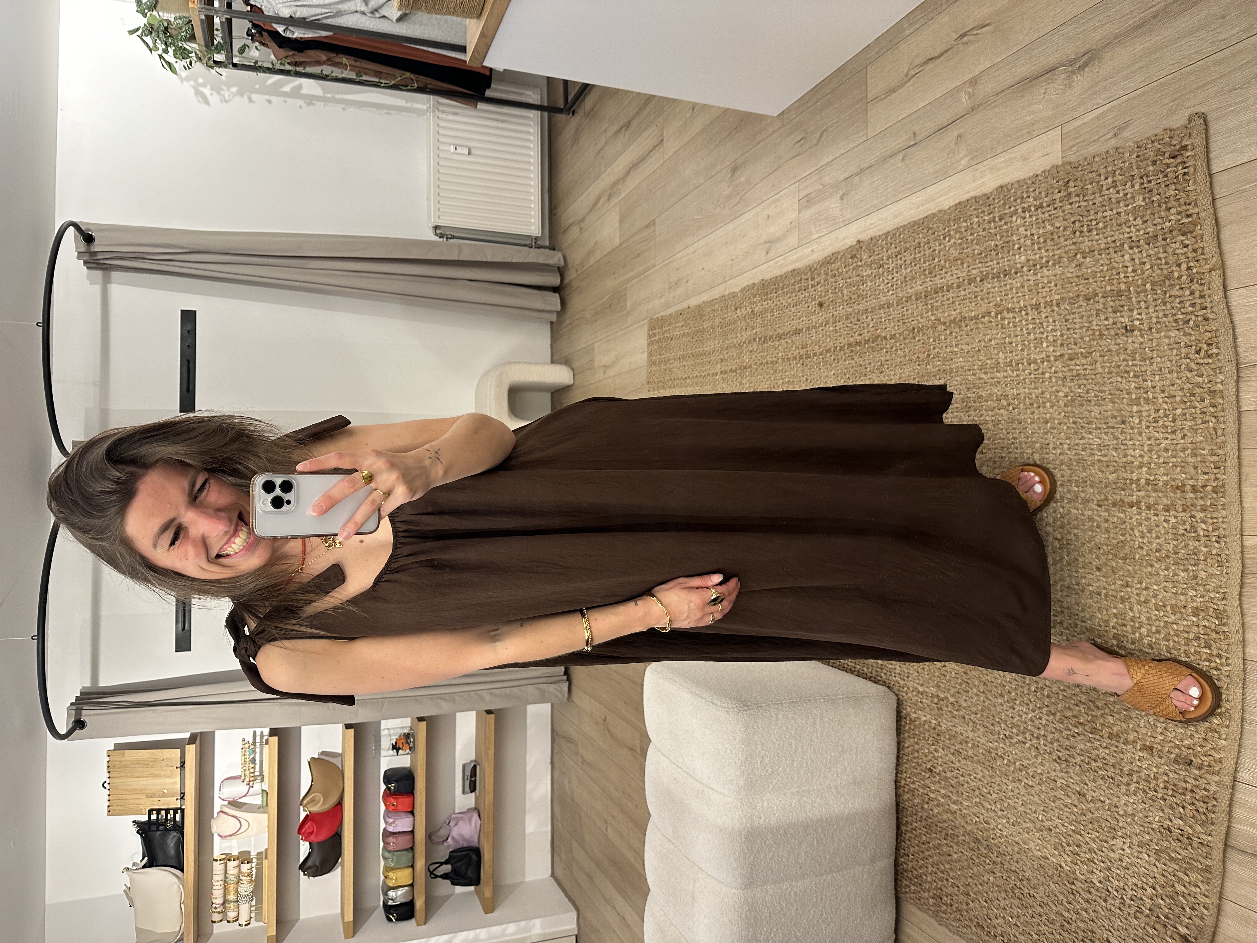 Long bow dress Azzurro - dark brown