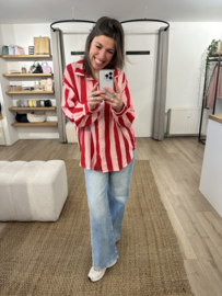 Cotton stripe blouse - red/pink