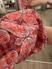 Print puff V-dress Azzurro - red