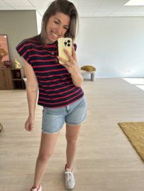 Stripe shoulder top Azzurro - dark blue/red