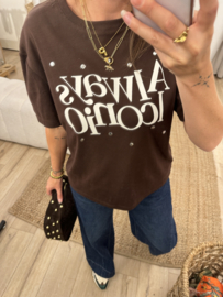 Text stud tee Ambika - dark brown