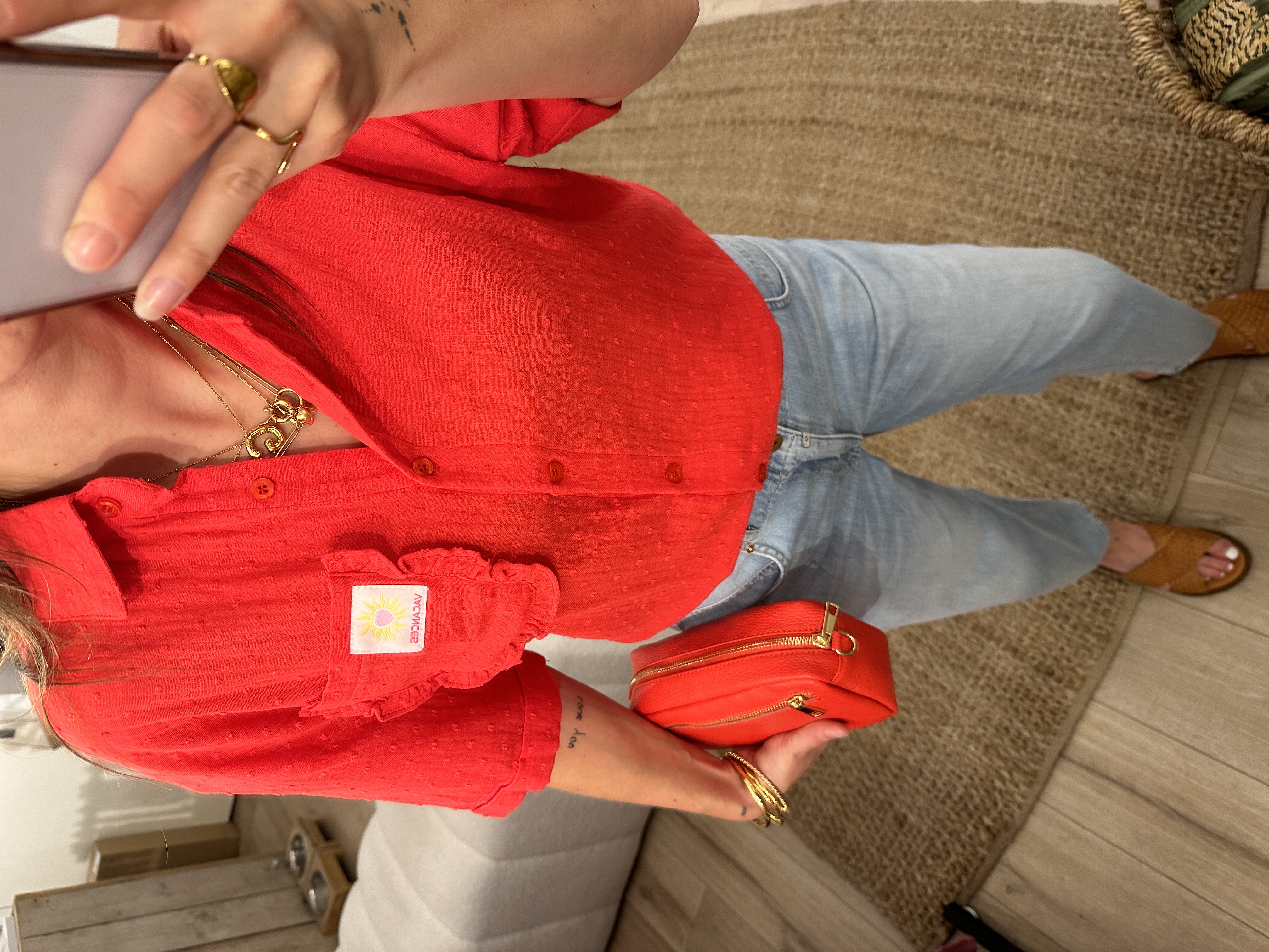 Dot shortsleeve blouse Azzurro - red