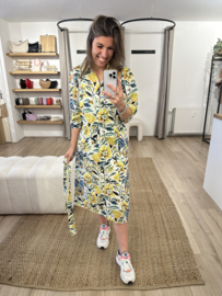Print midi blouse dress Azzurro - yellow/blue