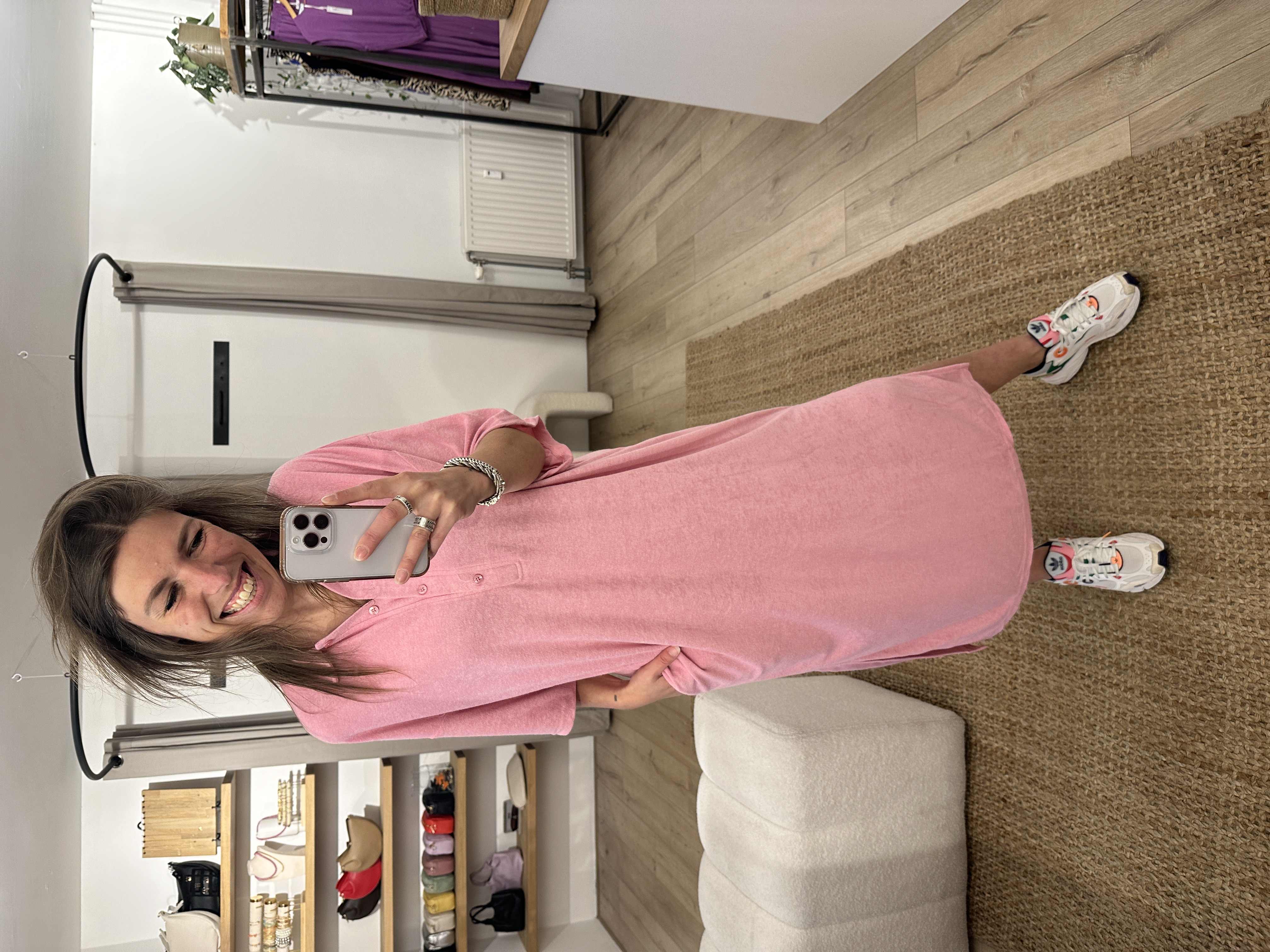 Terry split polo dress Azzurro - pink light