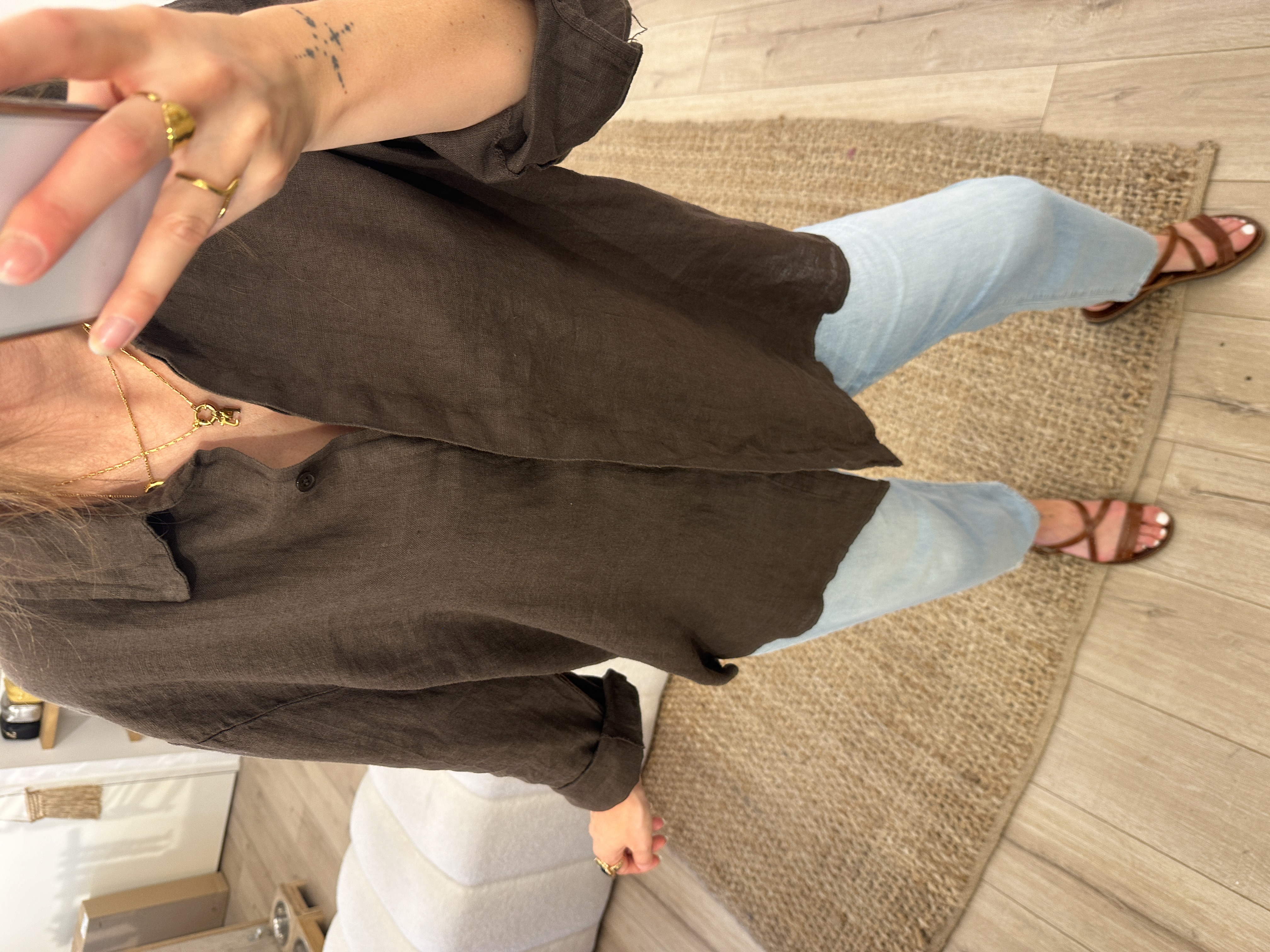 Linen blouse - dark brown