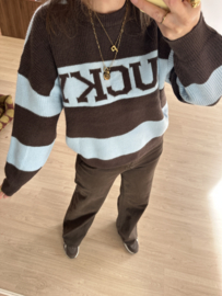 Knitted stripe lucky pull Azzurro - dark brown/blue light