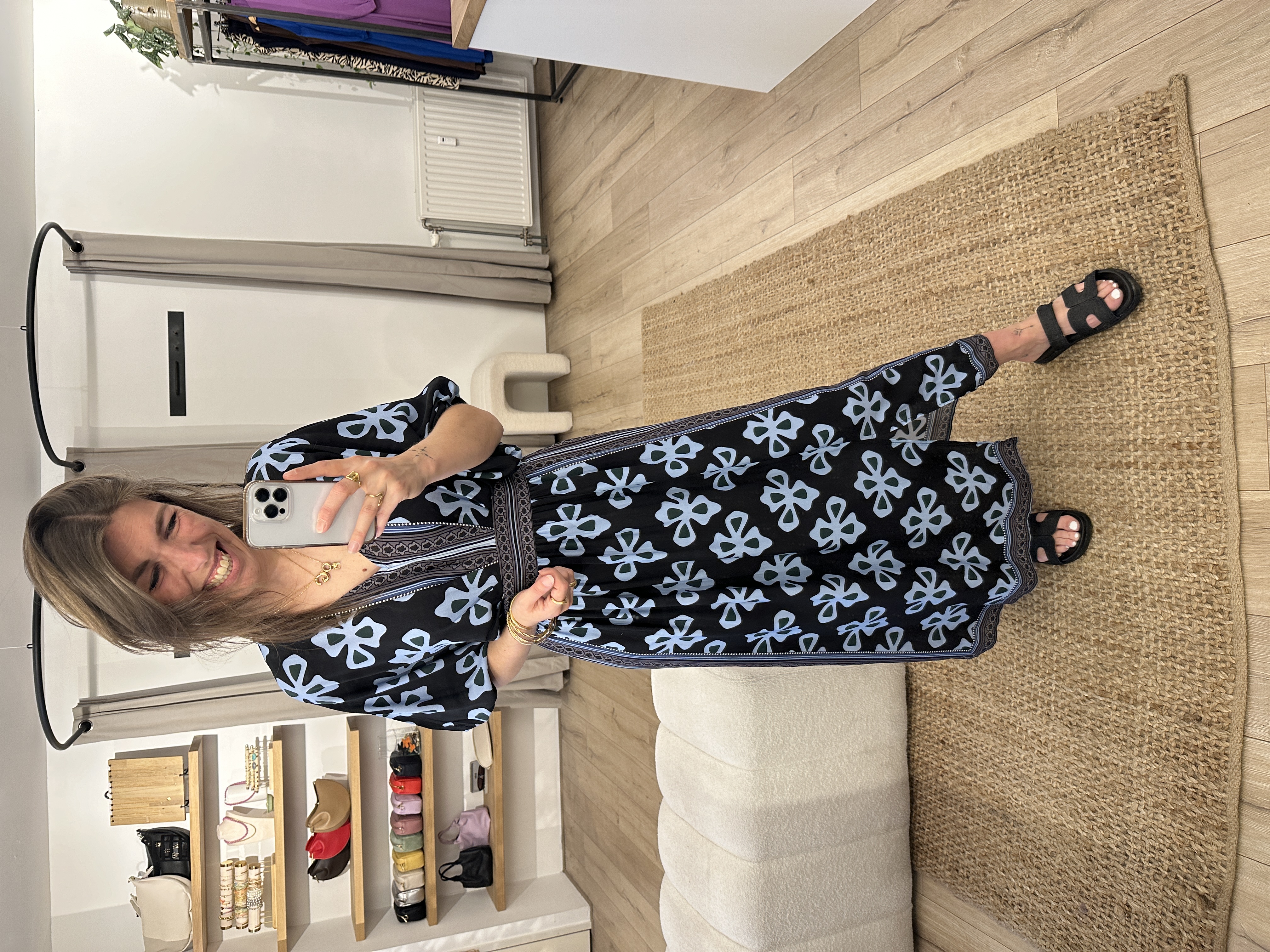 Print long dress Azzurro - black