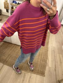 Cotton knitted stripe pull Azzurro - magenta