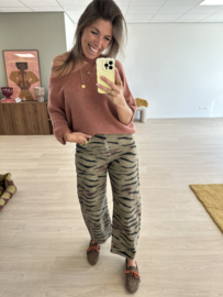 Print balloon jeans - beige/army