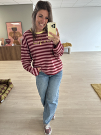 Stripe text longsleeve - bordeaux/pink