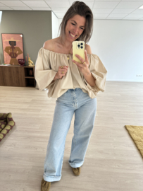 Off shoulder balloon top Azzurro - beige