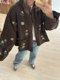 Flower oversized jacket Azzurro - dark brown