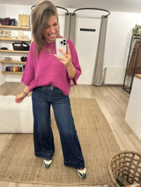 Basic knitted pull Azzurro - dark magenta