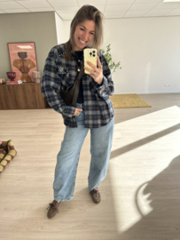 Check studs blouse - dark blue