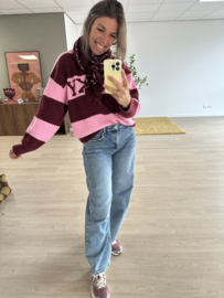 Knitted stripe lucky pull Azzurro - bordeaux/pink