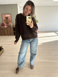 Basic knitted pull Azzurro - dark brown