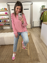 Cotton stripe sweater Azzurro - pink