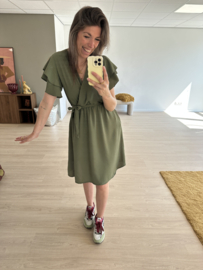 Basic ruffle ceintuur dress Azzurro - army green