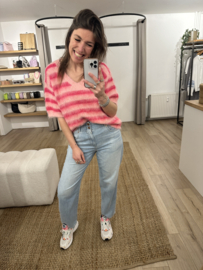 Stripe short V-pull Azzurro - pink/fuchsia