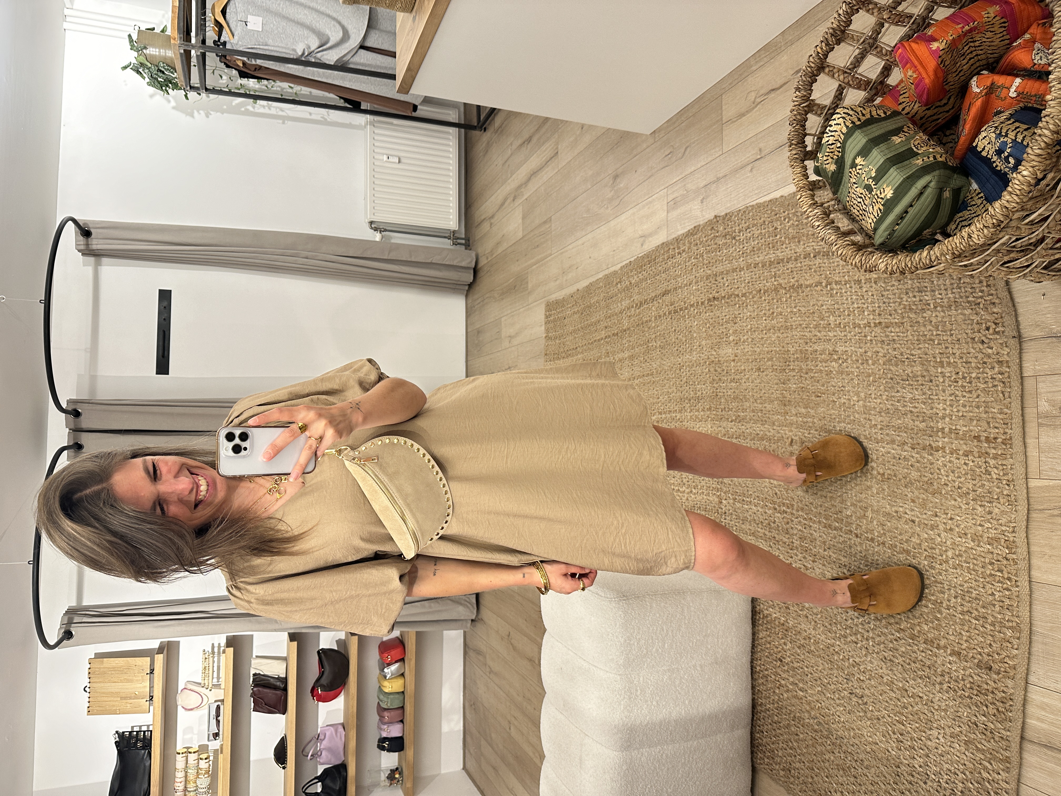 Puff pocket dress Azzurro - camel/beige
