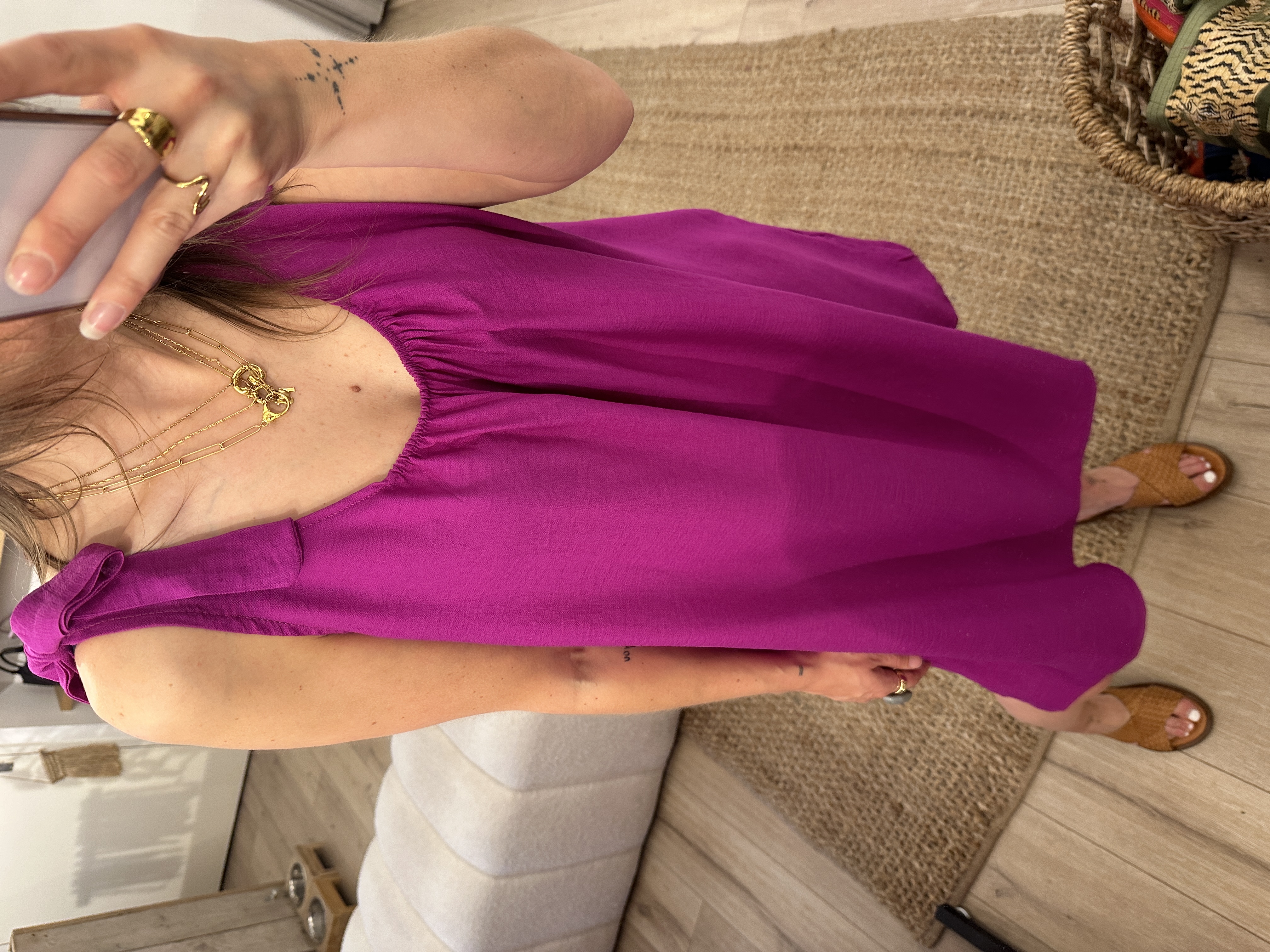 Bow short dress Azzurro - magenta