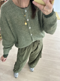Knitted button cardigan - army green