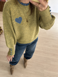 Heart button pull Azzurro - green