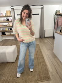Stripe short V-pull Azzurro - green/pink