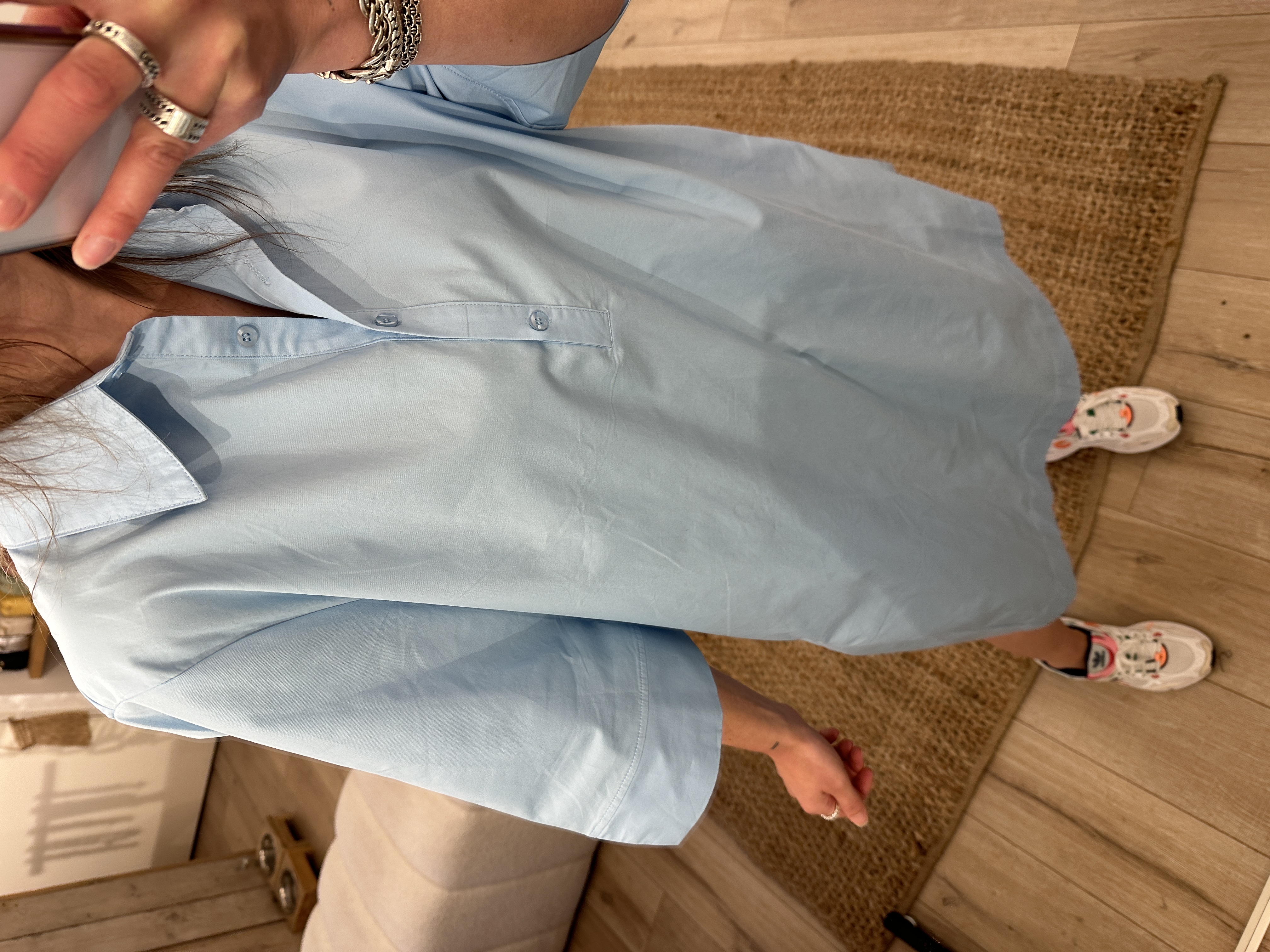 Cotton wide blouse dress Azzurro - blue light