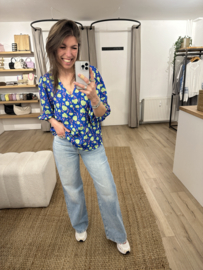 Print V-blouse Azzurro - cobalt