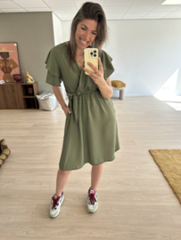 Basic ruffle ceintuur dress Azzurro - army green
