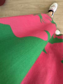 Print off shoulder dress - green/pink