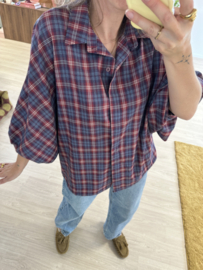 Check puff button blouse 2.0 - bordeaux/blue