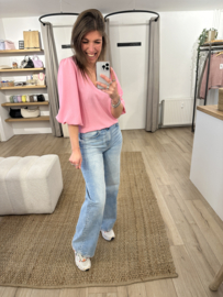 Basic V-blouse Azzurro - pink light