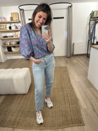 Print V-blouse Azzurro - blue