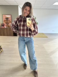 Check elastic blouse Azzurro - bordeaux