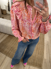 Print ruffle blouse Azzurro - pink