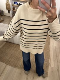 Cotton knitted stripe pull Azzurro - beige