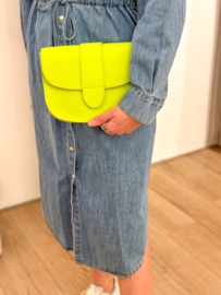 Leather flap bag - lime