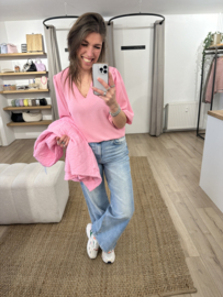 Basic V-blouse Azzurro - pink light