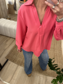 Basic V-button blouse Azzurro - pink