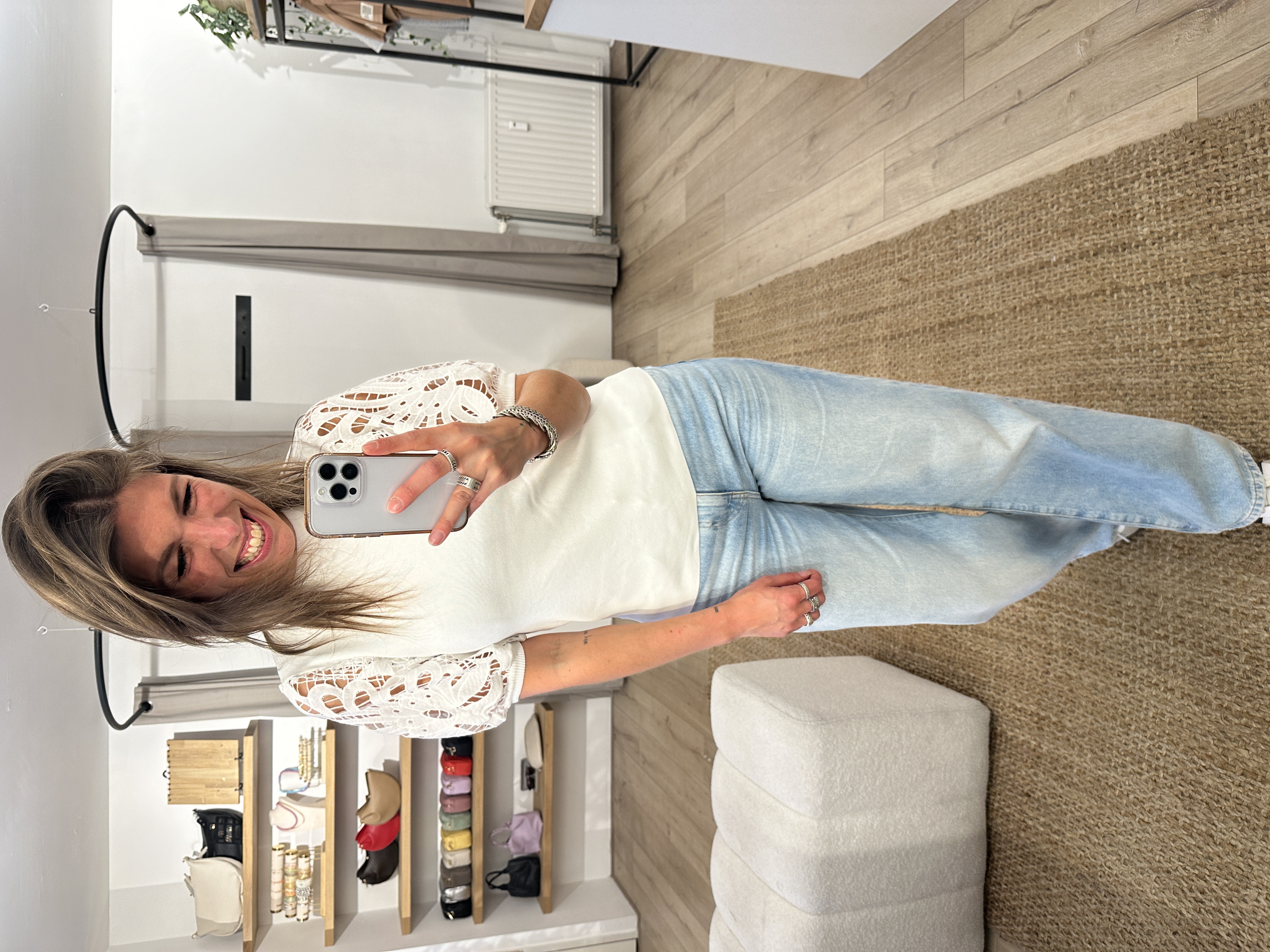 Lace puff top Azzurro - white
