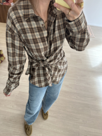 Check knot blouse Azzurro - brown