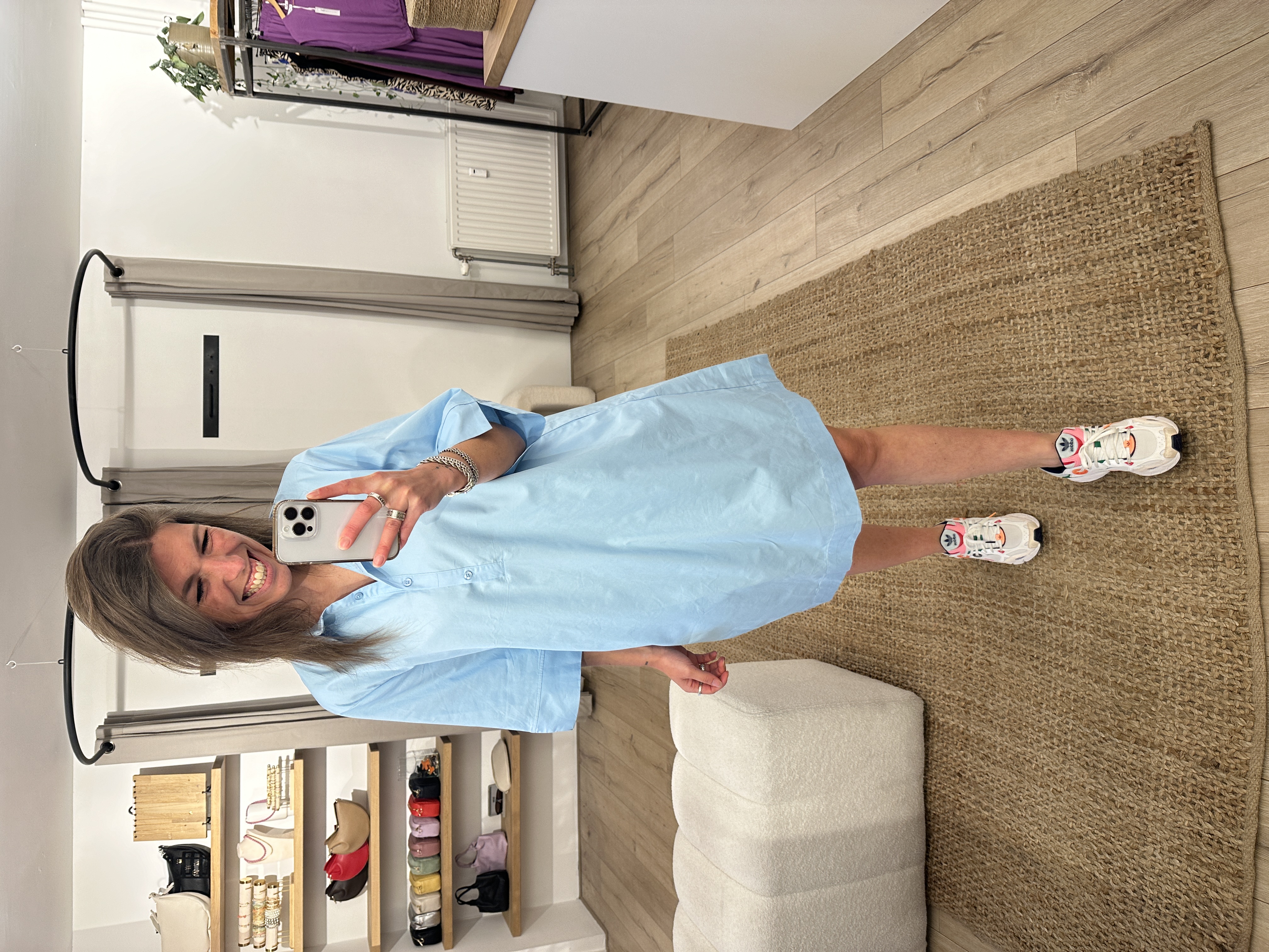 Cotton wide blouse dress Azzurro - blue light