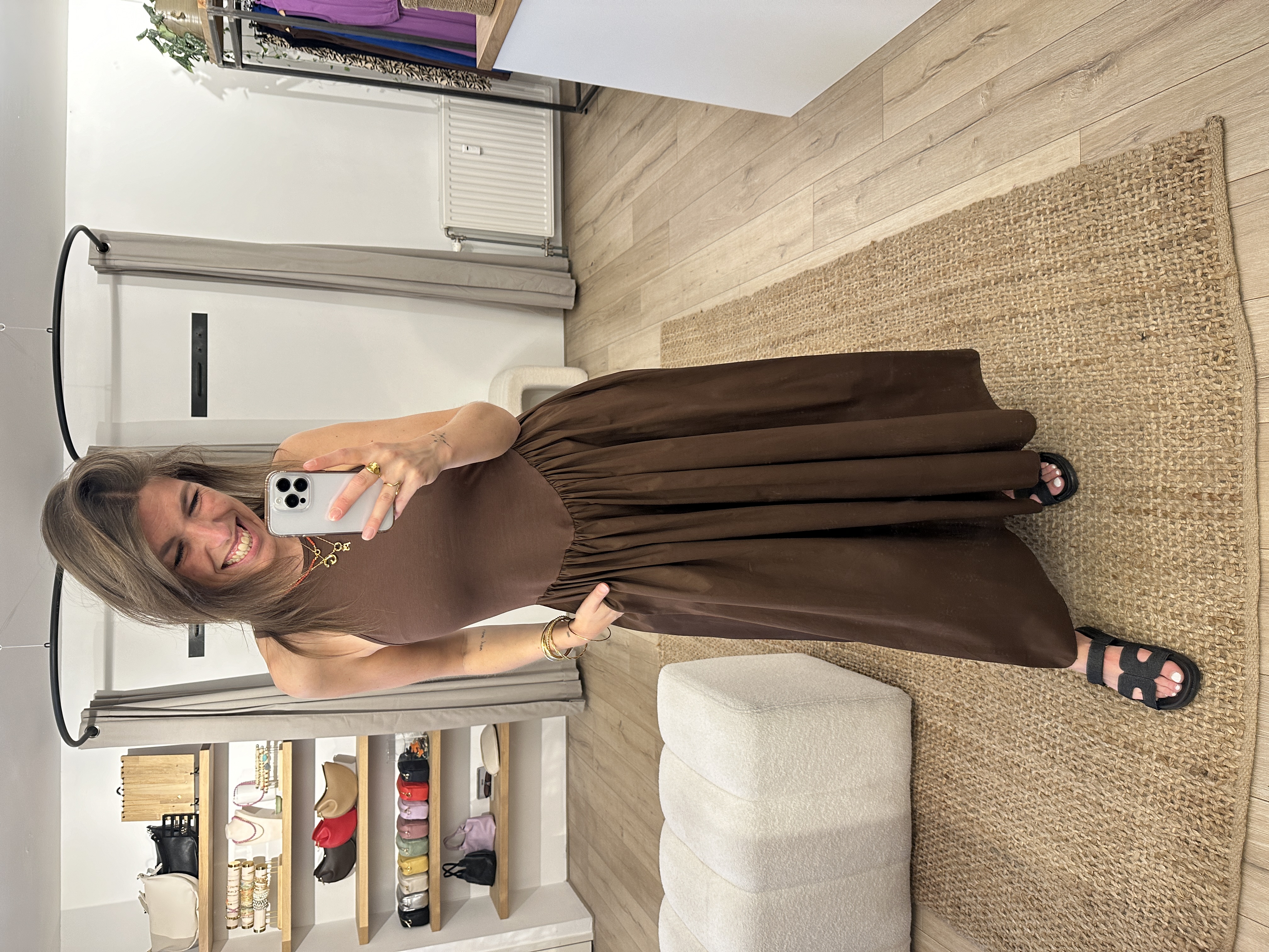 Cotton peplum dress - dark brown