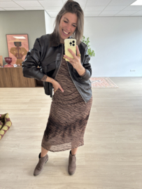Print mesh long dress Azzurro - dark brown