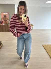 Stripe text longsleeve - bordeaux/pink