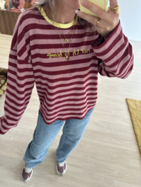 Stripe text longsleeve - bordeaux/pink